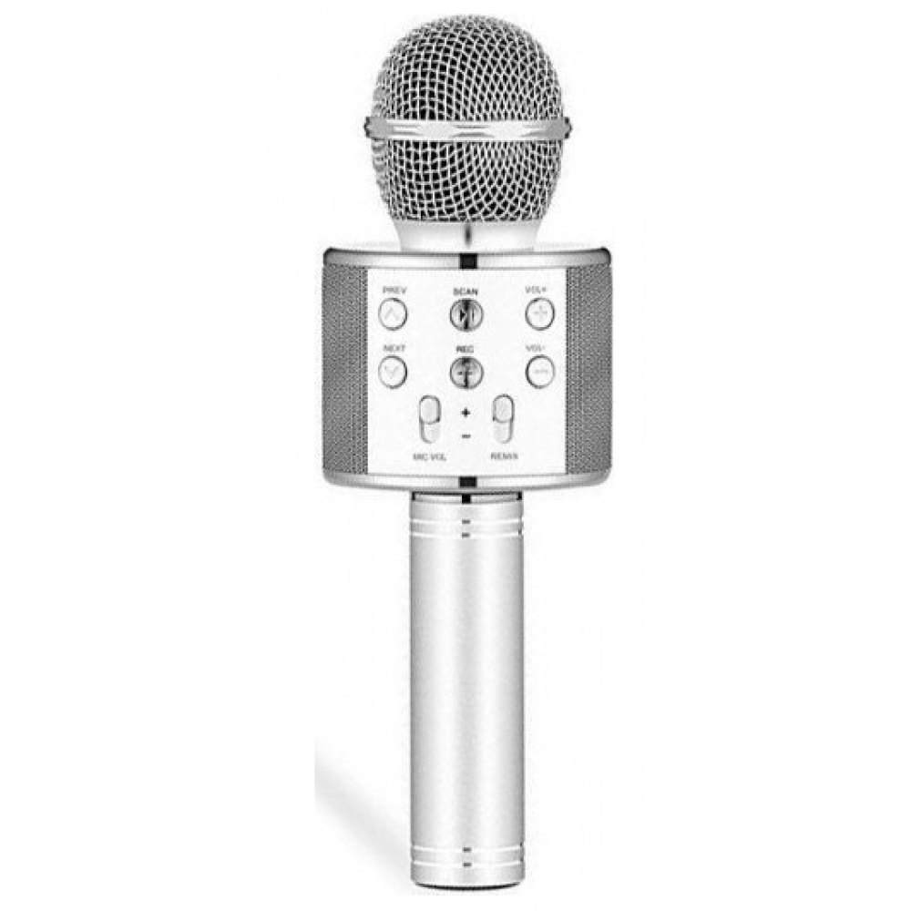 Ασύρματο Μικρόφωνο Bluetooth με Ενσωματωμένο Ηχείο και Karaoke WS-858 - Ασημί - C1476
